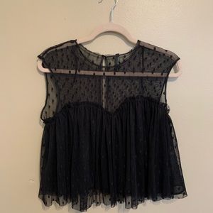 zara trafaluc mesh black top polka dots
